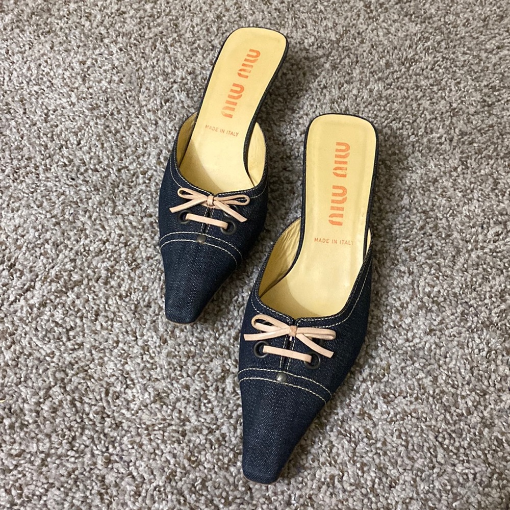 Miu miu Denim and Leather Kitten Heels EU 38 US 7